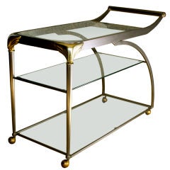 Vintage 1970's Aluminum and Glass 3 tiered Deco Bar Cart