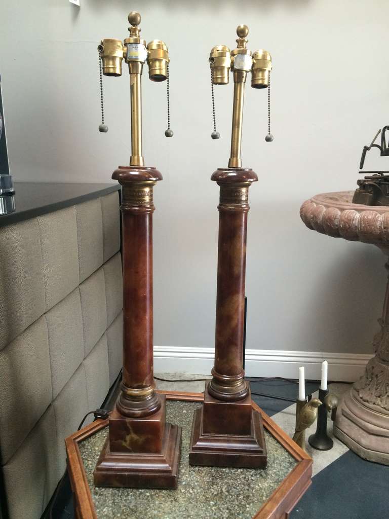 Pair of Marbro Marble lamps on wood base