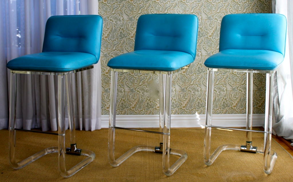 Three stunning Lion in Frost bar stools with chrome detail | foot rest