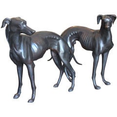 Pair of life size bronze grey hounds
