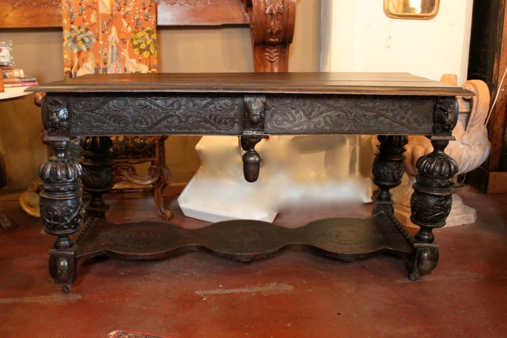 Italian Early 19th c. Carved Jacobean desk