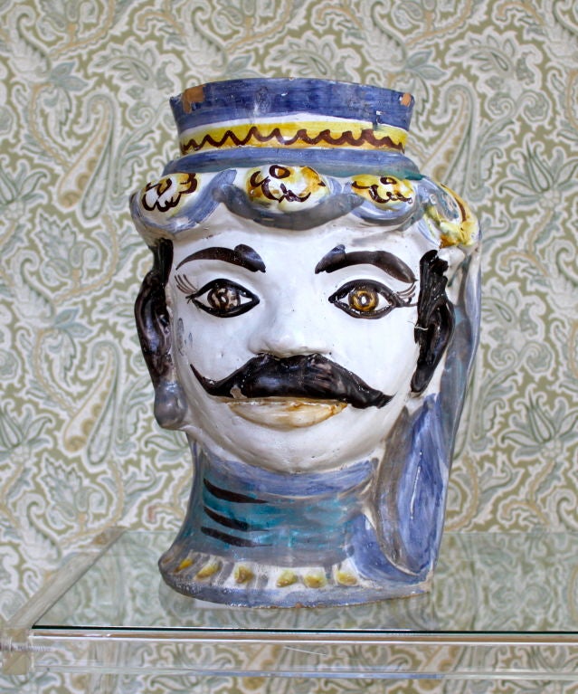 Signed S. R. Caltagirone - Italian pottery by Giacomo Alessi: Italian Ceramic Head Planter 1940's