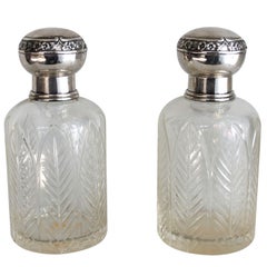 Pair of Henri Lapeyre Petite Crystal and Sterling .950 Decanters
