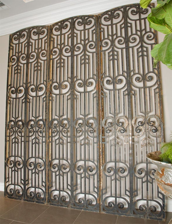 Three Monumental cast iron Art Nouveau Panels - would be stunning gates within or outside a residence, or used in front of a mirrored wall?  also could be utilized as gates for function or decor - formerly used as a window covering on a building in