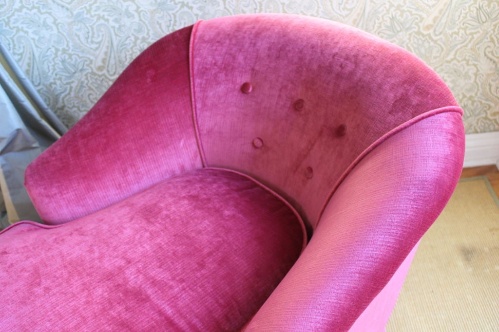 20th Century Chaise in Pink Velvet with button detail skirt