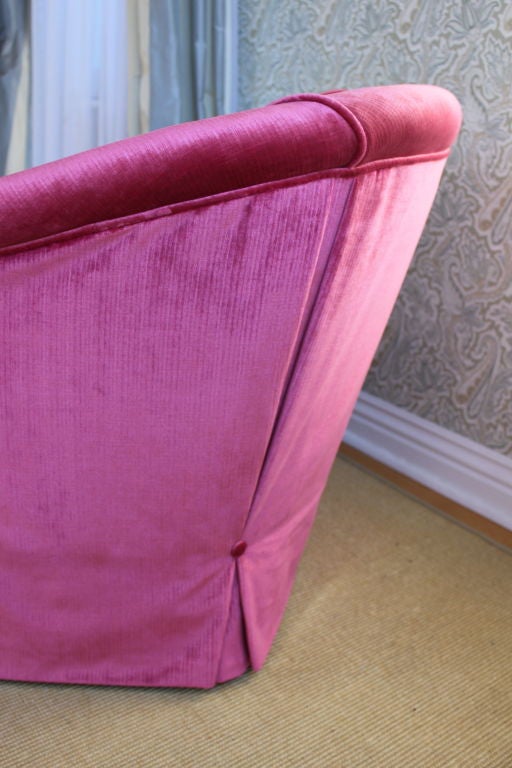 Chaise in Pink Velvet with button detail skirt 1