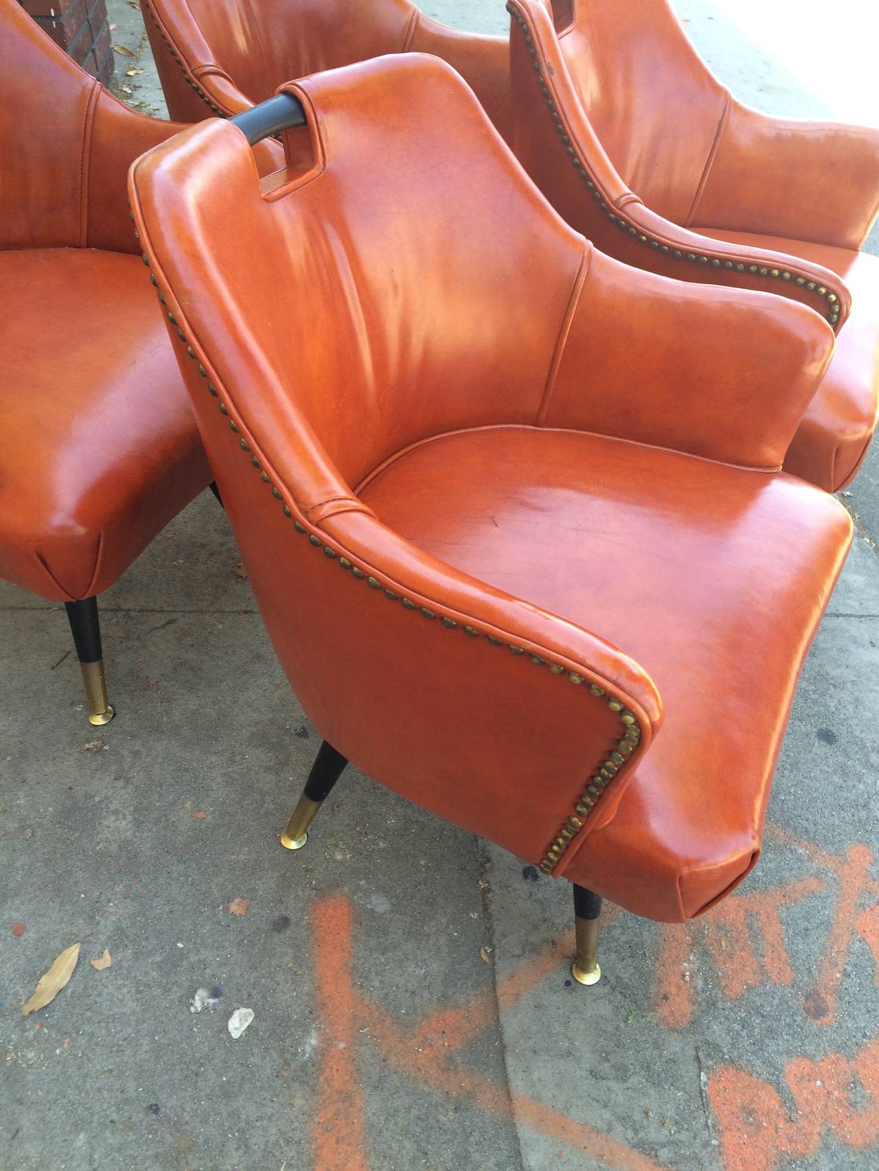 Four Mid-Century Leather Game Table Chairs In Good Condition In Los Angeles, CA
