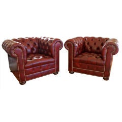 Pair of  Red Leather Chesterfield Chairs