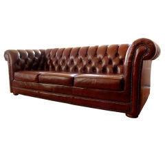 Red Leather 7' Chesterfield Sofa