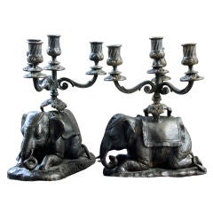 Pair of substantial four candle Bronze Elephant Candelabras
