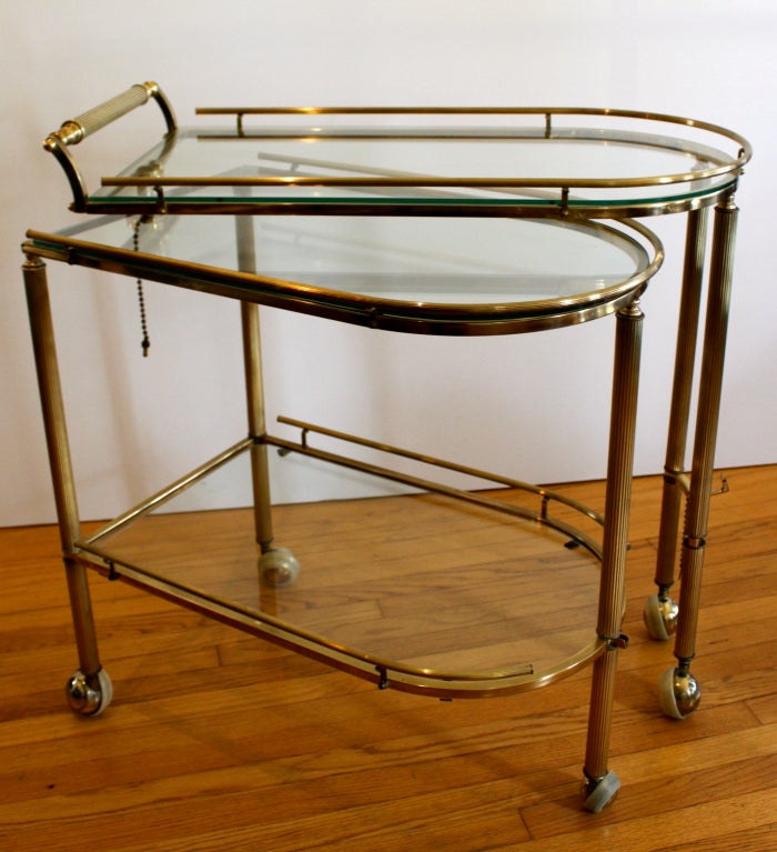 20th Century Brass Expandable Tri-Level Bar Cart