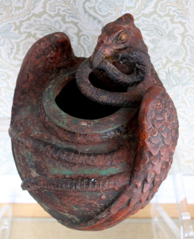 Ceramic Snake Basket with Eagle Design In Excellent Condition In Los Angeles, CA