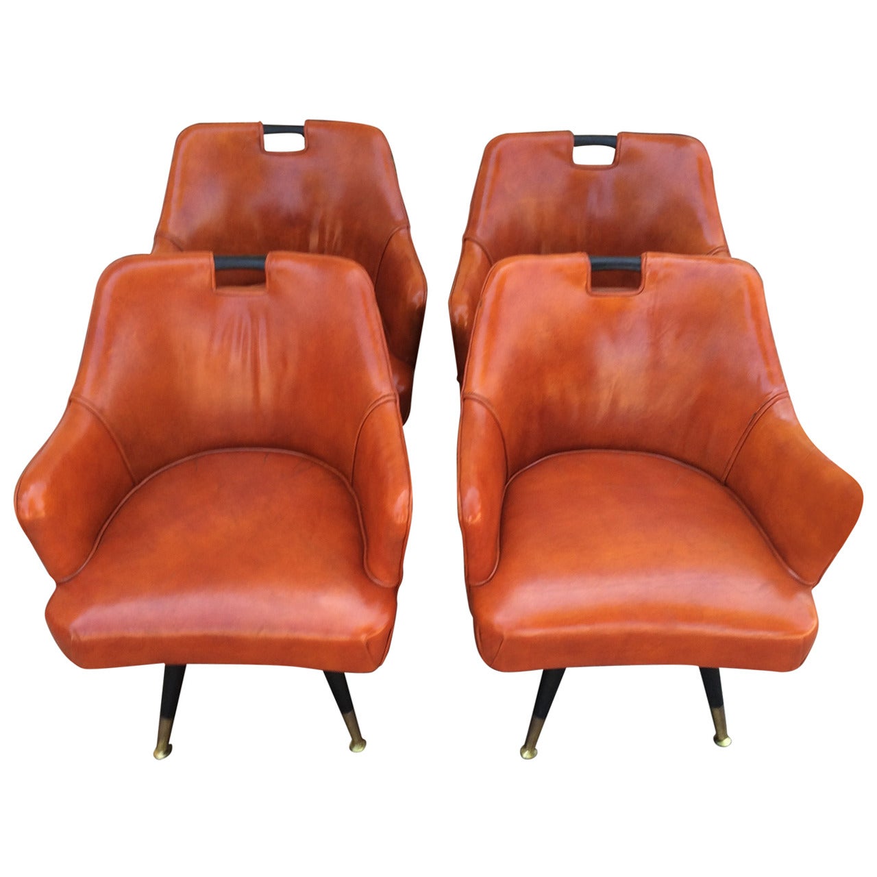 Four Mid-Century Leather Game Table Chairs