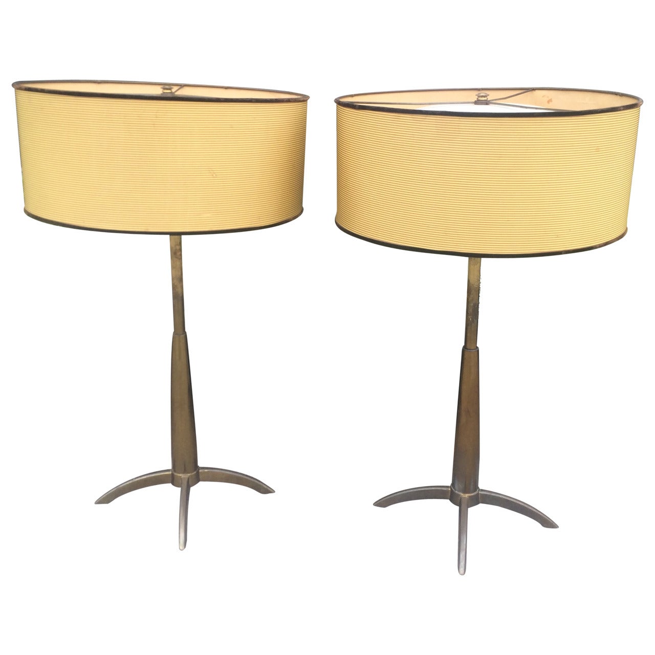 Rare Pair of Stiffel Brass Claw Foot Table Lamps with Original Shades