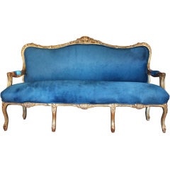 Gilded French settee in Italian blue dyed pony skin
