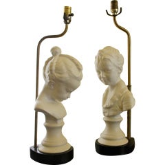 Pair of Ceramic Lamps of Boy/Girl Busts