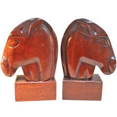 Vintage Pair of Carved Mahogany Horse Head Bookends