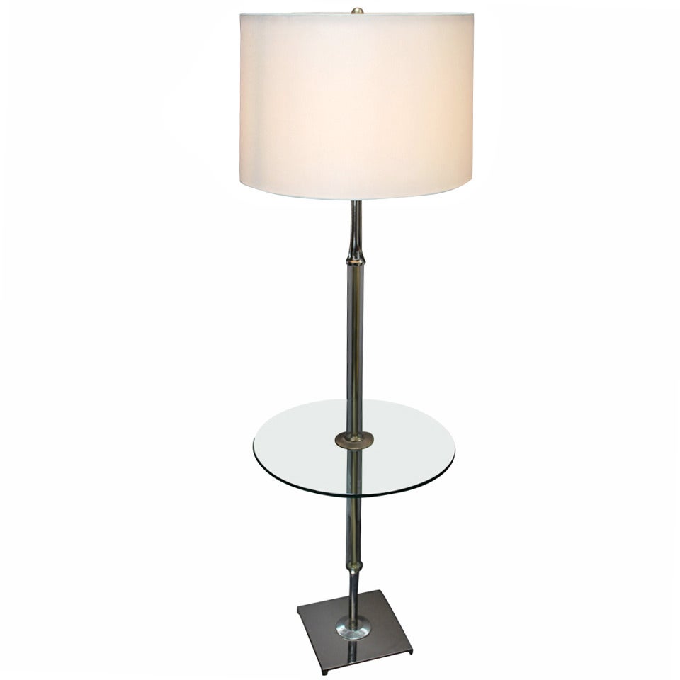 Brass, Nickel and Glass Floor Lamp with Glass Table by Laurel Lighting