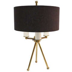 Vintage Mid-century Liteolier brass tripod table lamp with shade