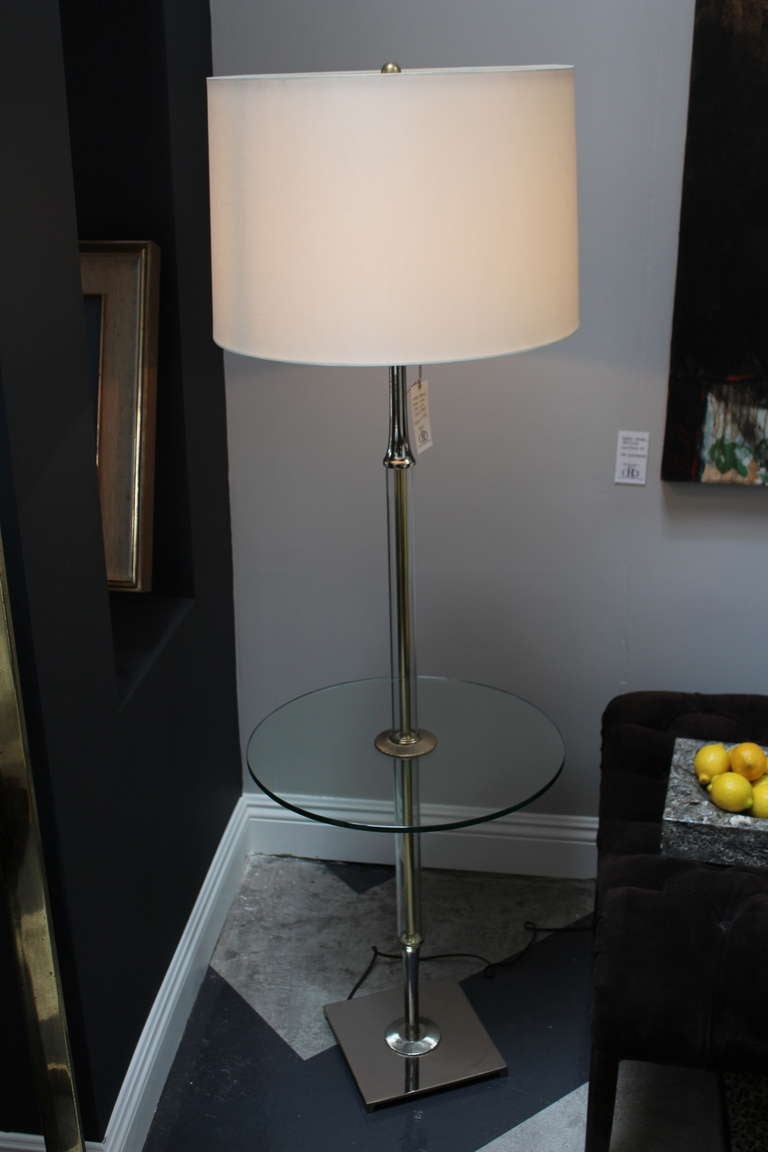 Brass, Nickel & Glass Floor Lamp with Glass Table by Laurel Lighting