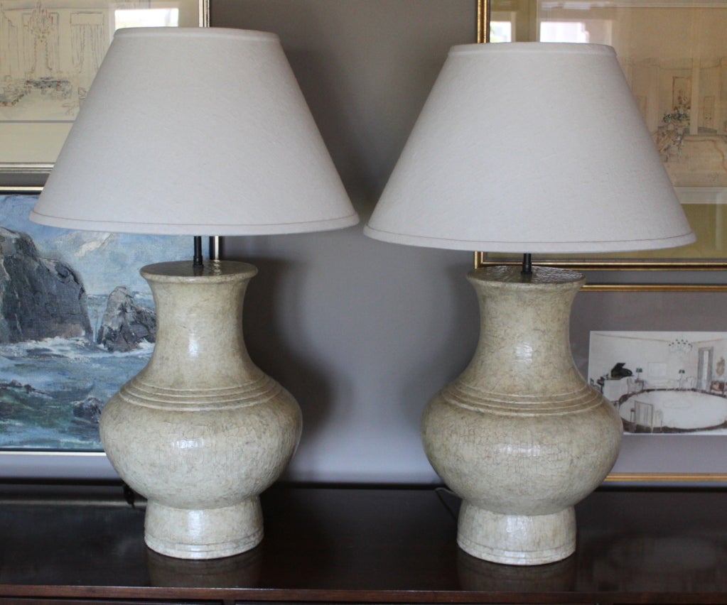 Pair of Han Style Ceramic Lamps with Crackle Finish