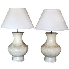 Pair of Han Style Ceramic Lamps with Crackle Finish
