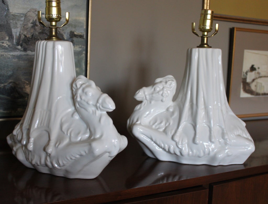 Pair of Ceramic Kneeling Camel Lamps