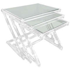 Set Of Vintage Lucite And Glass Nesting Tables
