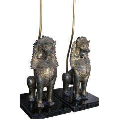 Pair of Thai Gilt Lion Lamps