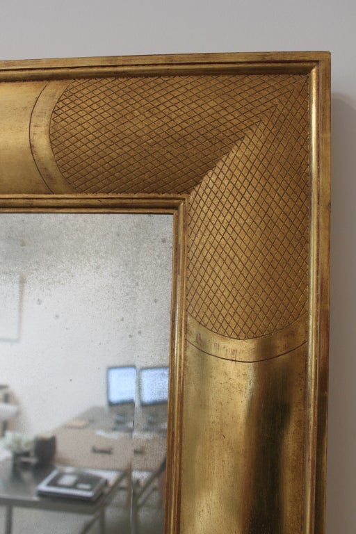 A substantial wall mirror in water gilt - the mirror is composite, I believe plaster  with lovely details - the mirror is aged, cloudy with perfect patina!
The Frame is 6.5