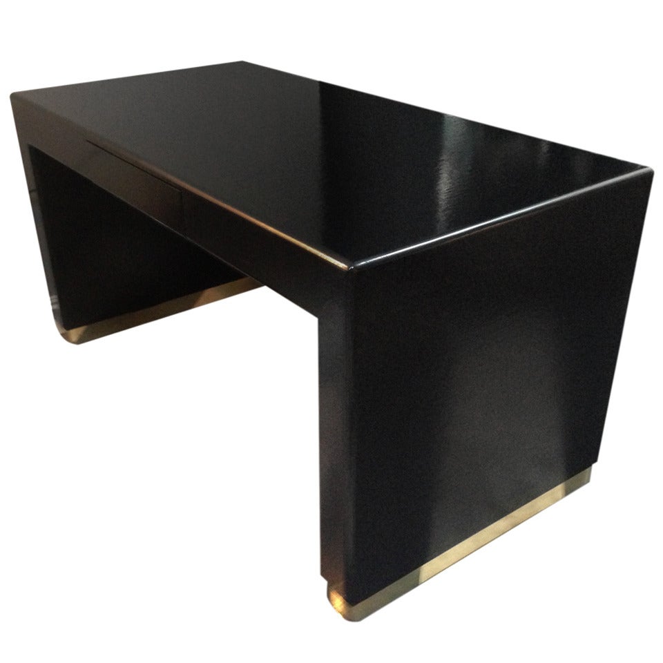 Karl Springer Partner desk - linen wrapped black lacquer