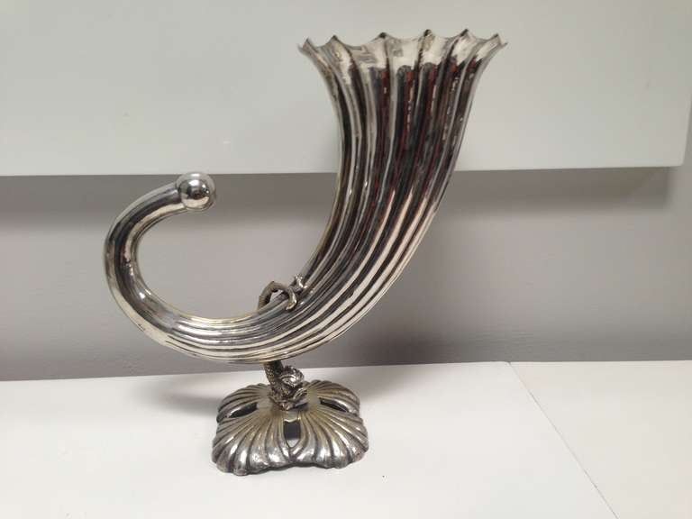 Silver Plate Cornucopia Vase  On Stand with Koi detail