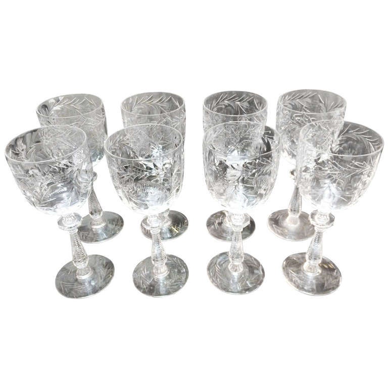 Set of 8 etched Crystal Wine Glasses at 1stDibs