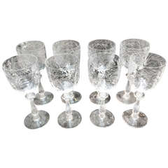 Set of 8 etched Crystal Wine Glasses