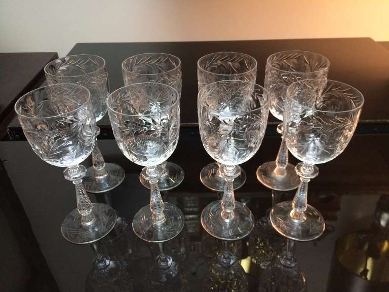 Set of 8 etched Crystal Wine Glasses at 1stDibs