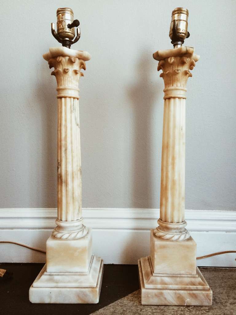 A pair of newly rewired Italian alabaster column table lamps