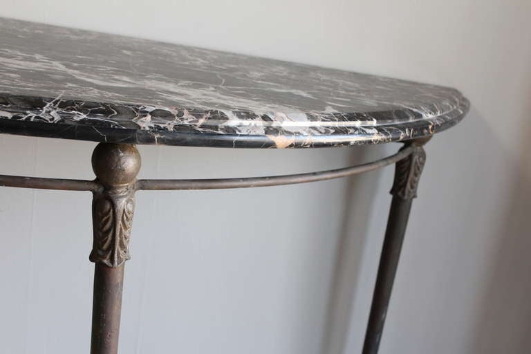 Marble Large iron and marble demi lune console