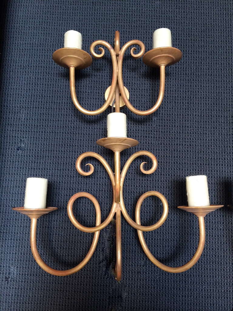 Pair of Gilt Sconces in the Manner of Royere In Excellent Condition In Los Angeles, CA