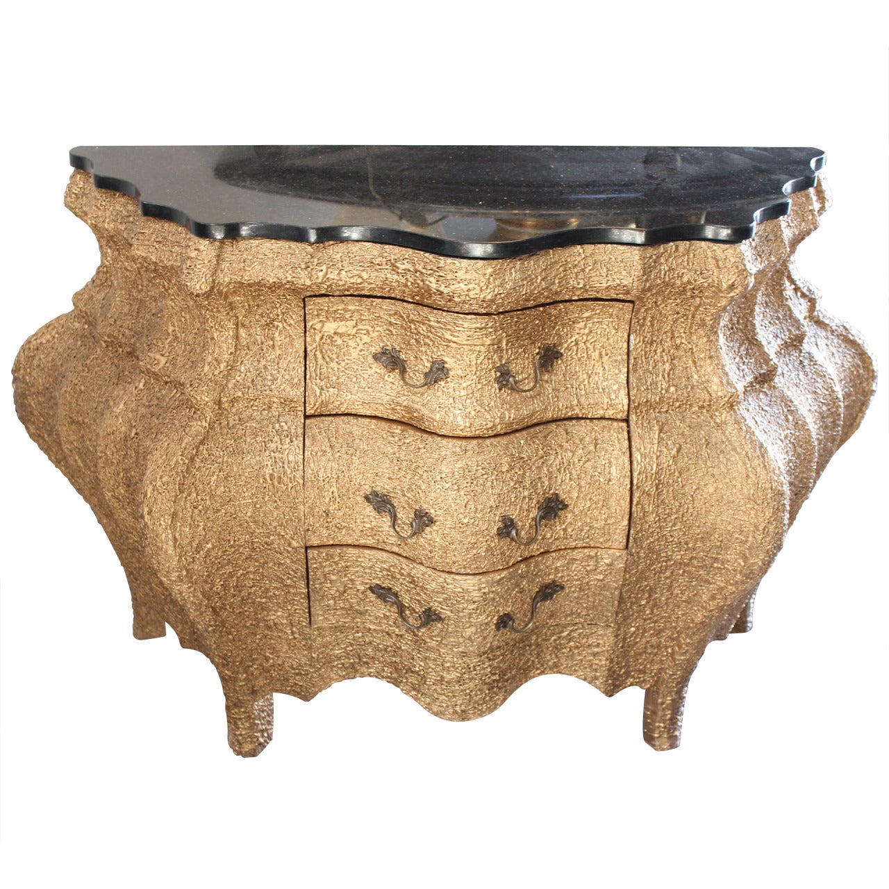 Unique Three Drawer Commode with Black Marble Top For Sale