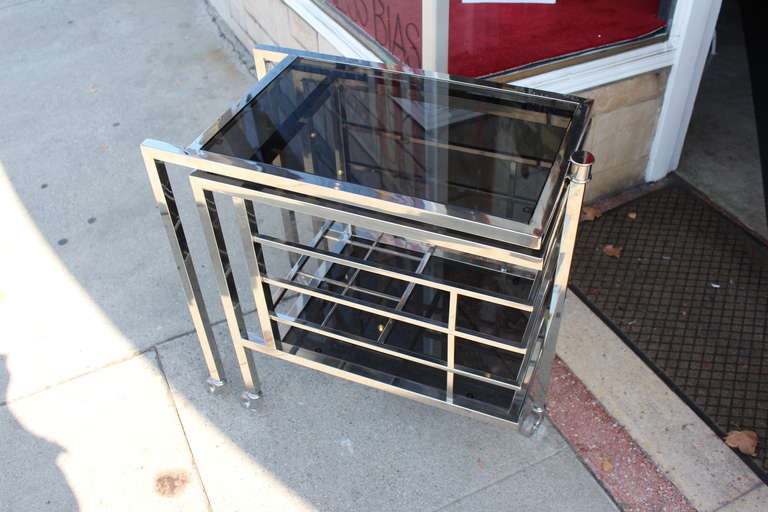Polished Chrome Bar Cart In The Manner Of Milo Baughman at 1stdibs
