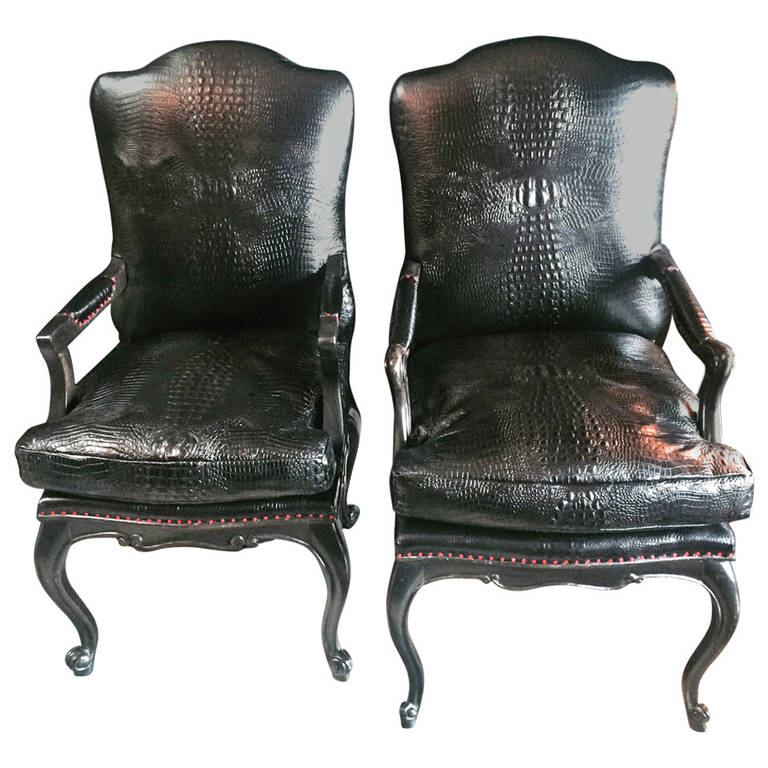 Hers Library Chairs At 1stdibs, Alligator Leather Chair