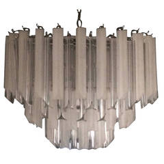 Three-Tier Frosted and Clear Lucite Mid Century Chandelier