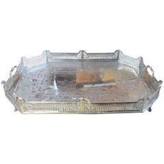 Silver Plate Reticulated, Engraved Tray