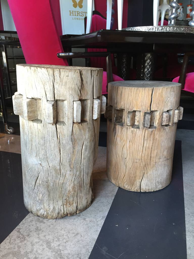 Two Unique Aged Wooden  "Cane Crusher" Tables / Stools