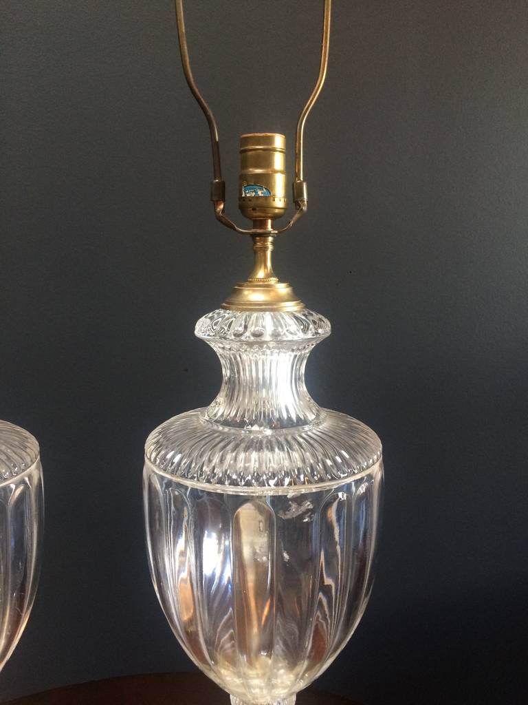 Pair of Crystal or Brass Urn Table Lamps In Good Condition In Los Angeles, CA