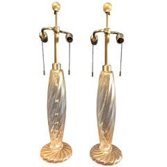 Vintage Pair of Donghia, John Hutton Murano "Sirena" Gold Lamps