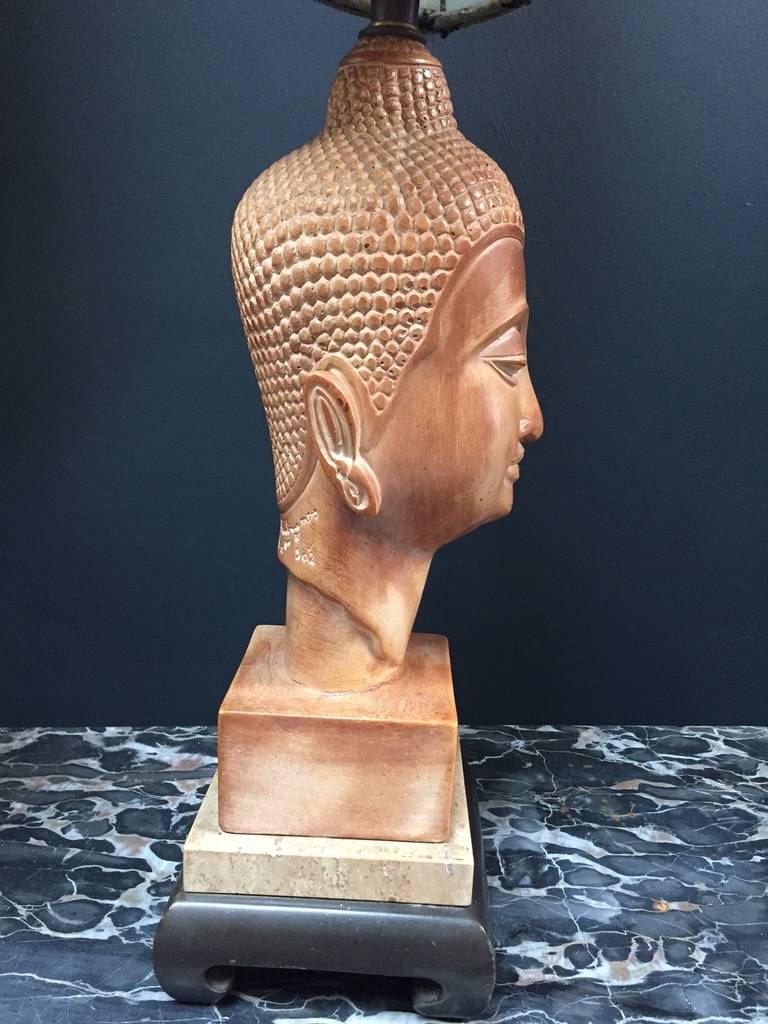 Buddhist Table Lamp with Shade In Good Condition For Sale In Los Angeles, CA