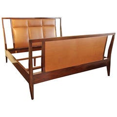 Vintage Mahogany Upholstered Sleigh Bed