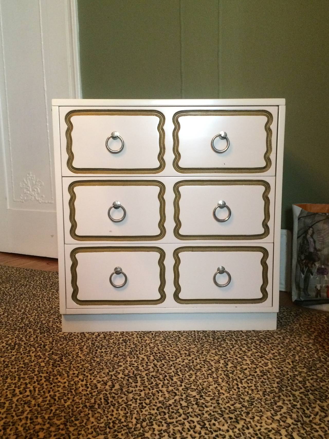 Epsana chest by Dorothy Draper in White satin lacquer with Gold - all original