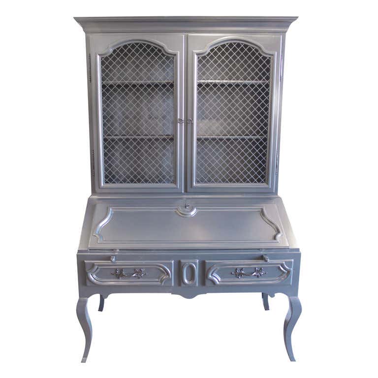 Large grey lacquered Secretary desk / python interior at 1stDibs
